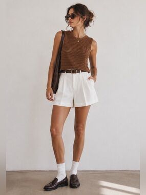 Everlane The Crochet Knit Cami Tank Top light brown tan size small Minimalist